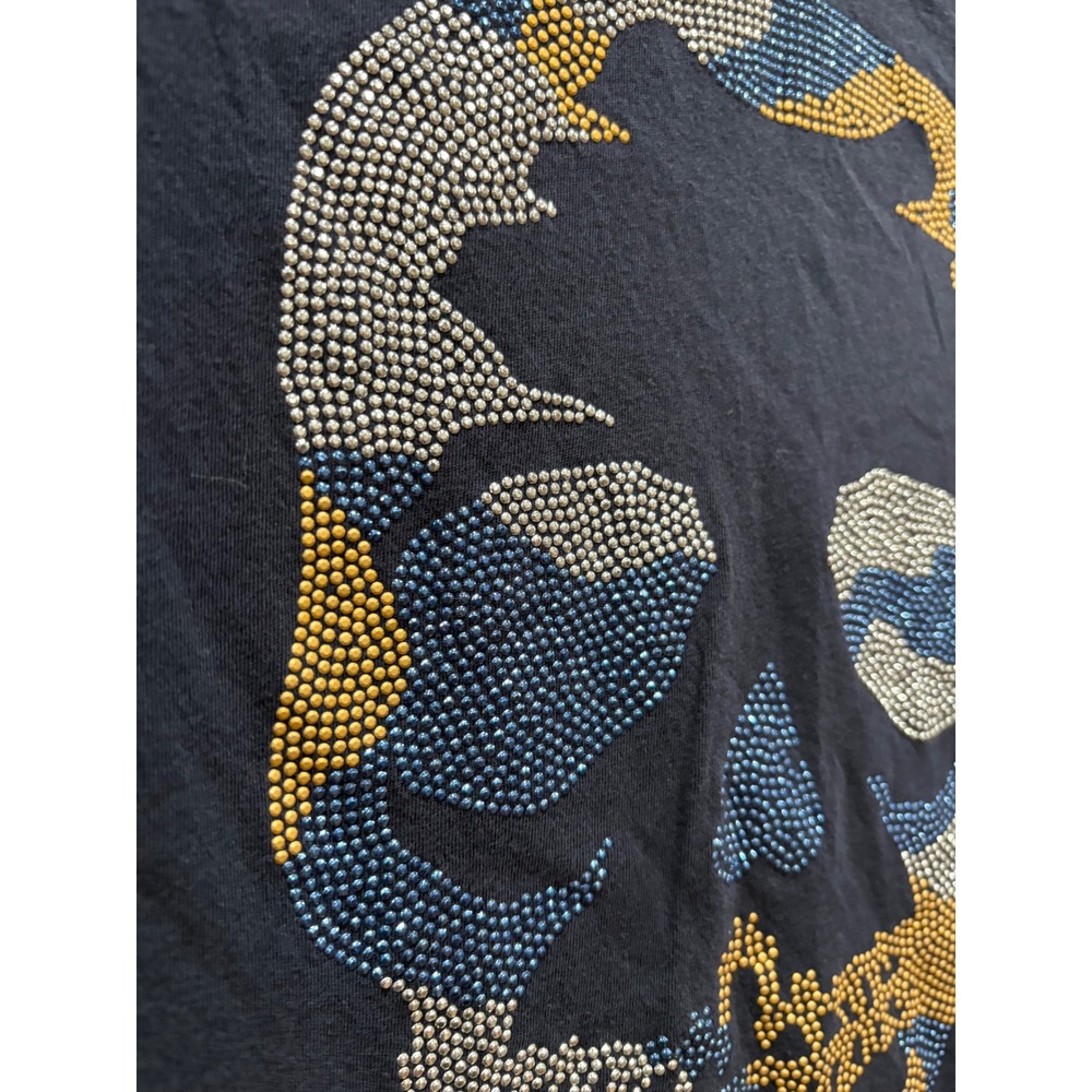 Zadig & Voltaire Camo Skull Strass Navy Blue Henley T-Shirt Size L - Picture 3 of 8